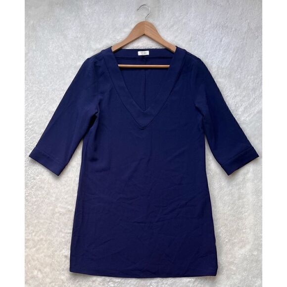 Tobi Navy Blue 3/4 Sleeve V-Neck Sheath Shift Mini Dress, Size Small - Picture 5 of 15